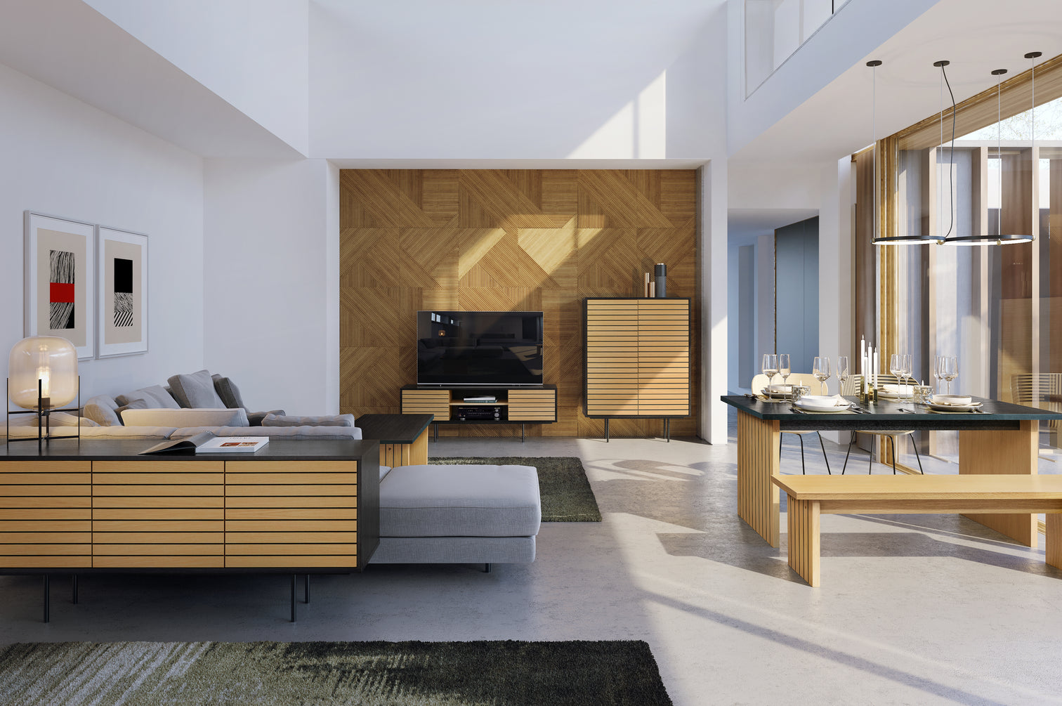 
Banc design « Stripe » en chêne massif et semi-massif