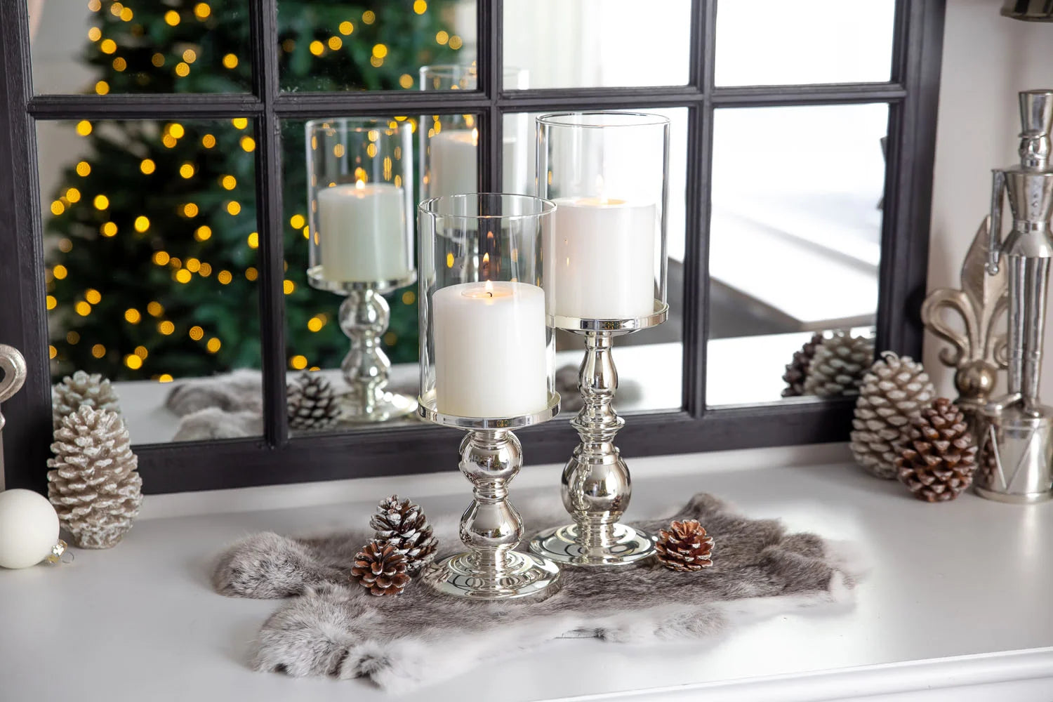 
Premium Hurricane Lamp & Candlestick "Mascha" - elegantly silver-plated and tarnish-protected - Height 34 cm