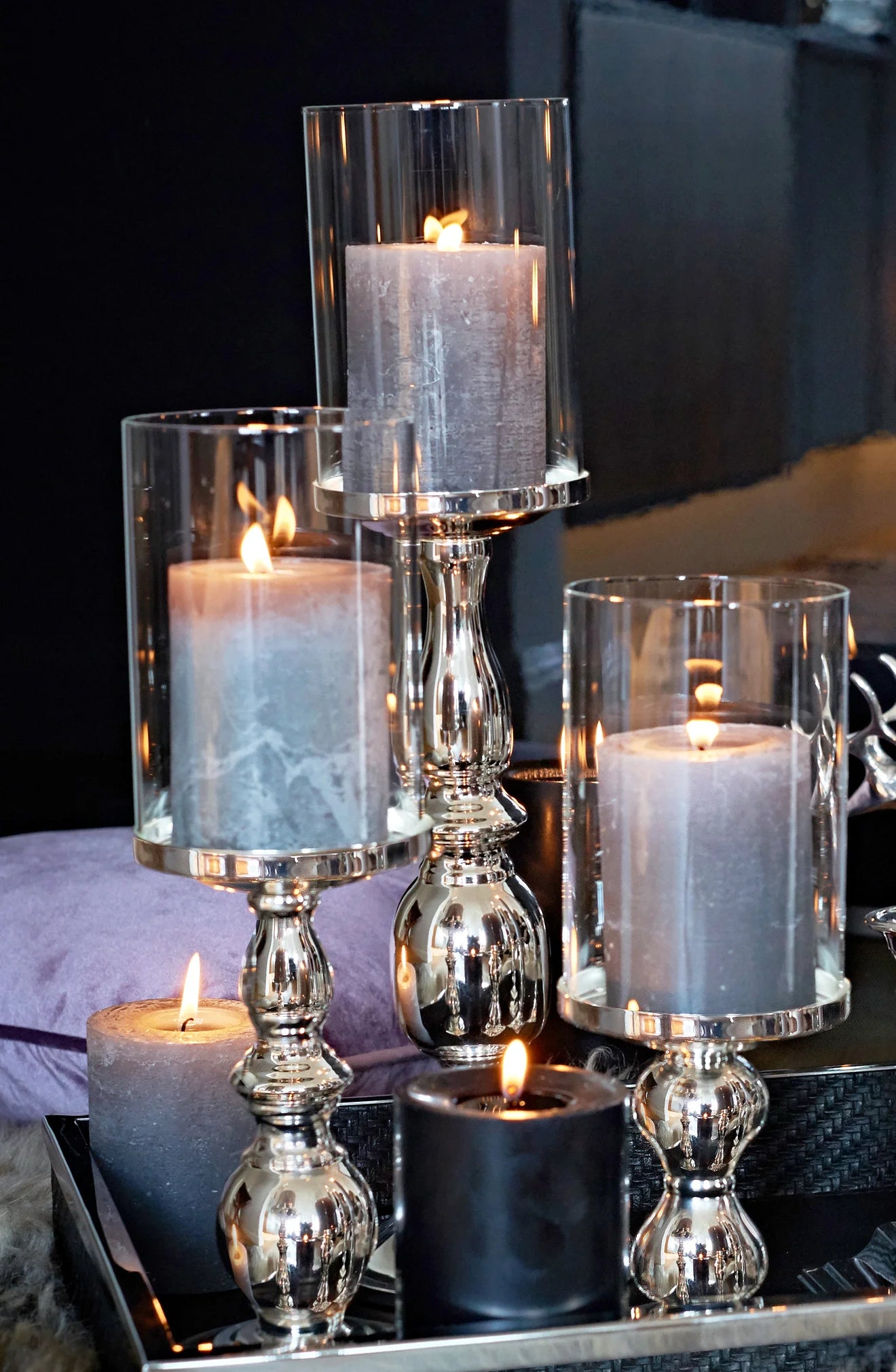 
Premium Hurricane Lamp & Candlestick "Mascha" - elegantly silver-plated and tarnish-protected - Height 45 cm