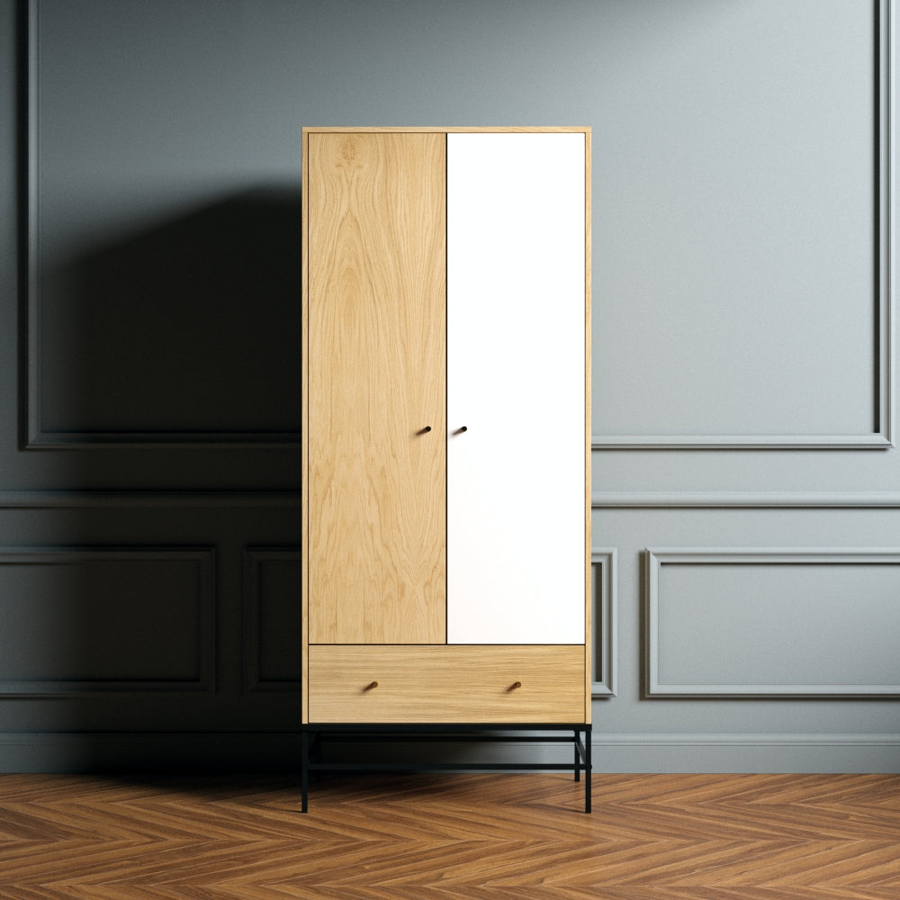 
Moderner Kleiderschrank „Flora“, 2-türig - Eiche / Weiss