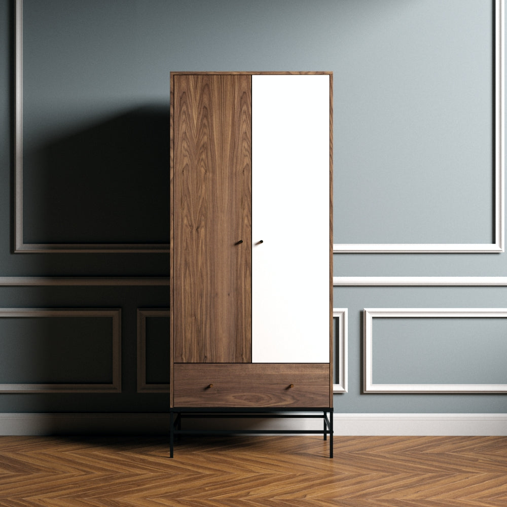 
Moderner Kleiderschrank „Flora“, 2-türig - Nussbaum / Weiss