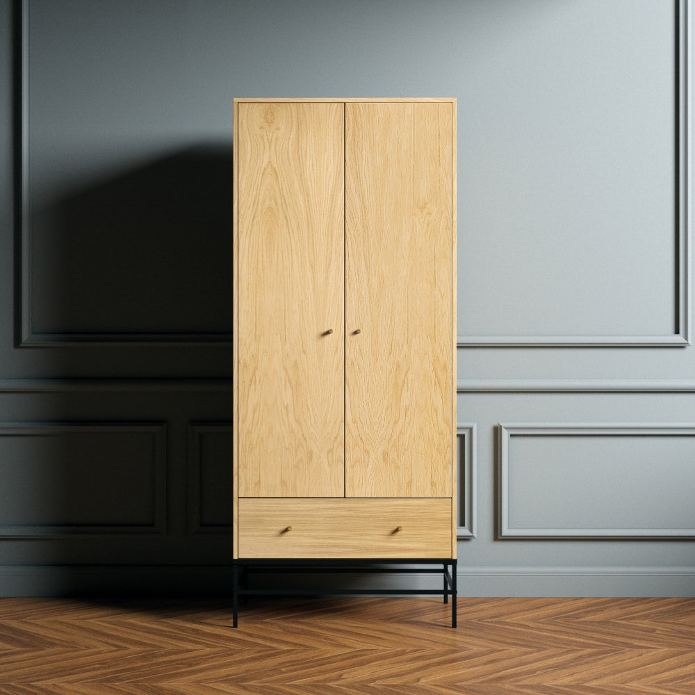
Moderner Kleiderschrank „Flora“, 2-türig - Eiche Natural
