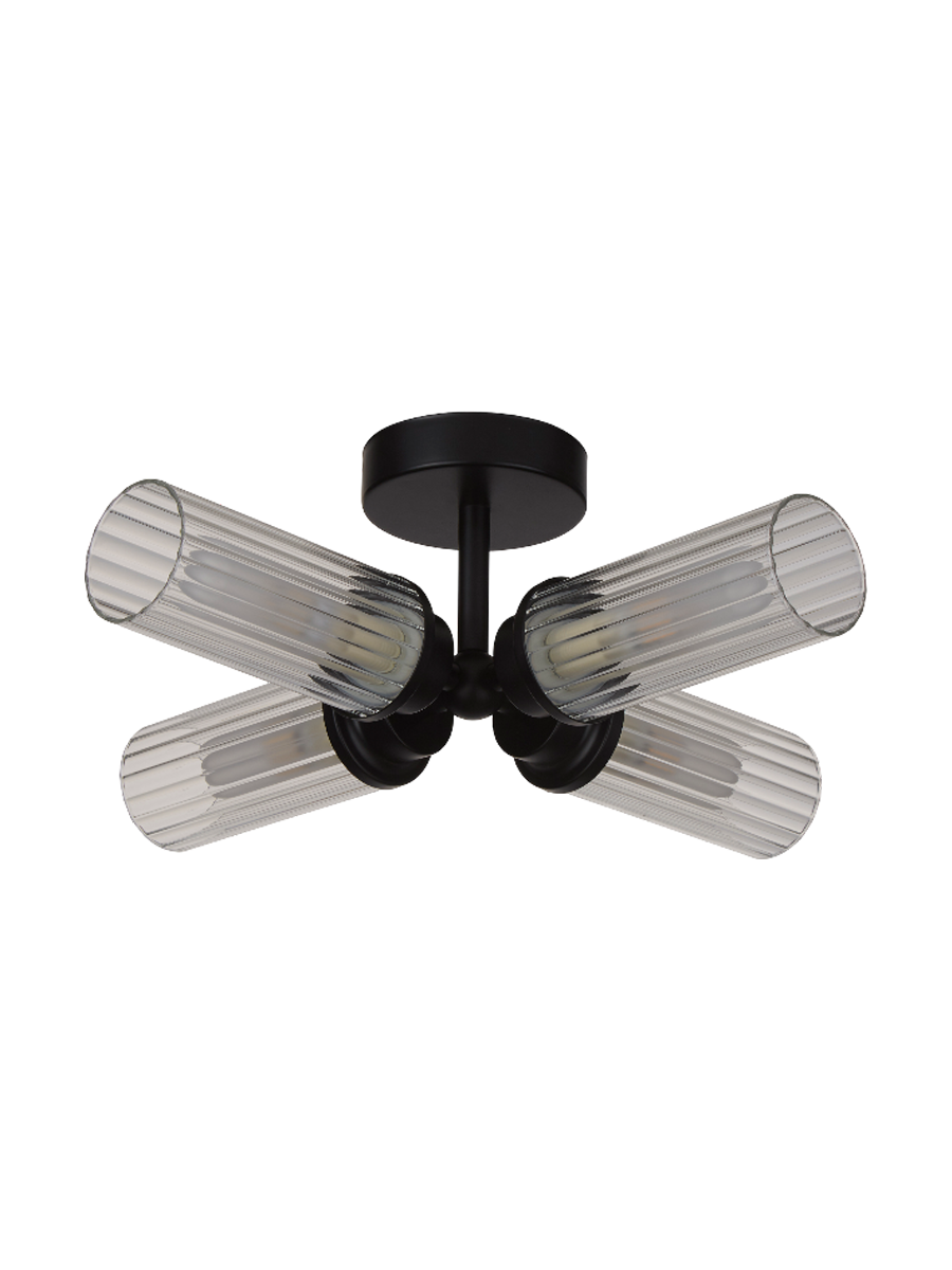 
Plafonnier et luminaire de salle de bain design dimmable "Imperial" à 4 ampoules - Noir, Transparent