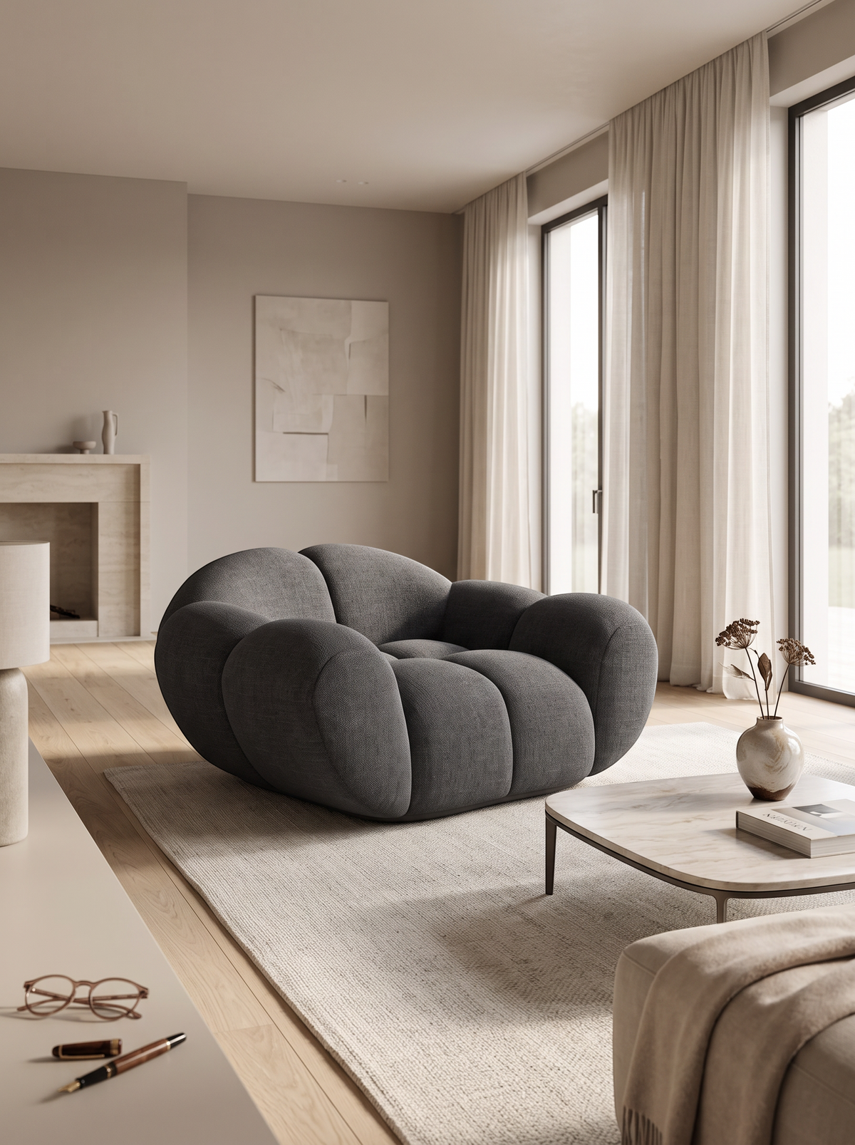 
Poltrona lounge di design «Levante» con rivestimento in tessuto strutturato - Tessuto strutturato Antracite