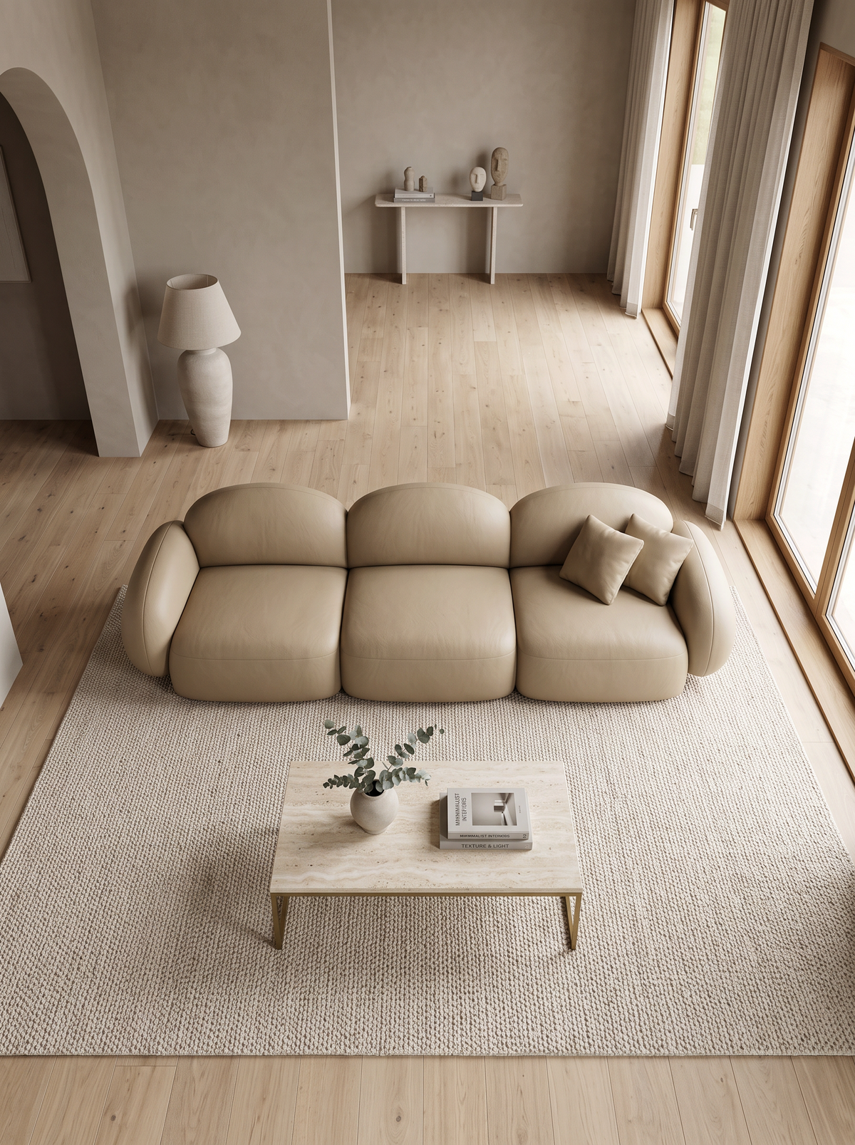 
4-Sitzer Design Echtleder Sofa „Varello“ - Echtleder Beige dunkel