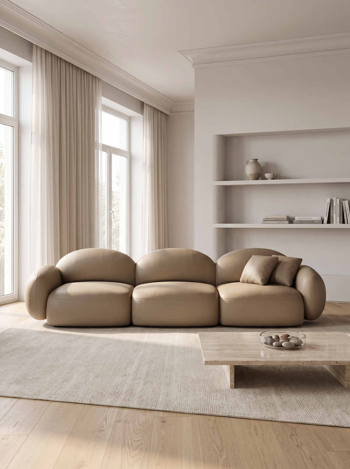 
4-seater designer genuine leather sofa “Varello” - Genuine leather Beige dark