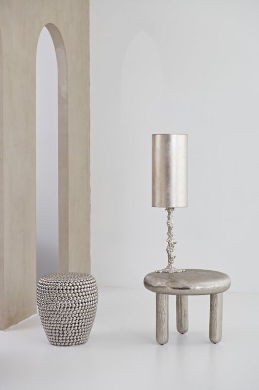 
Tabouret et table d'appoint design faits à la main « Dot » - Argent