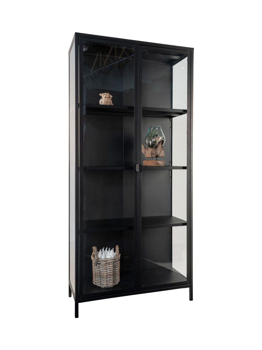 
Design Vitrine „Leonies“ aus Metall, 2-türig - Schwarz