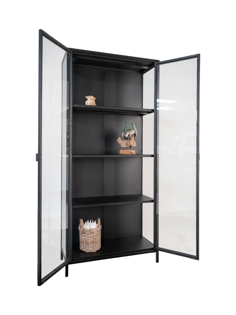 
Design Vitrine „Leonies“ aus Metall, 2-türig - Schwarz