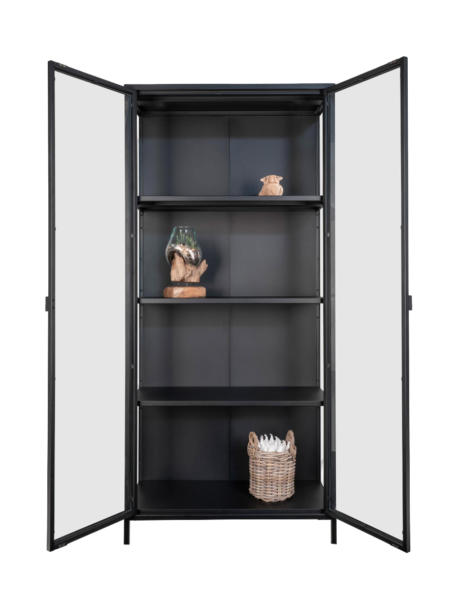 
Design Vitrine „Leonies“ aus Metall, 2-türig - Schwarz