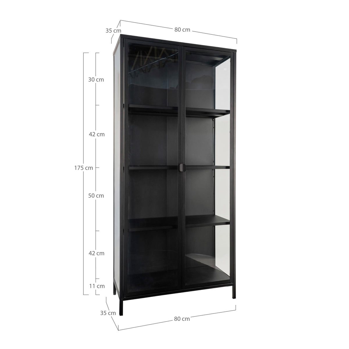 
Design Vitrine „Leonies“ aus Metall, 2-türig - Schwarz