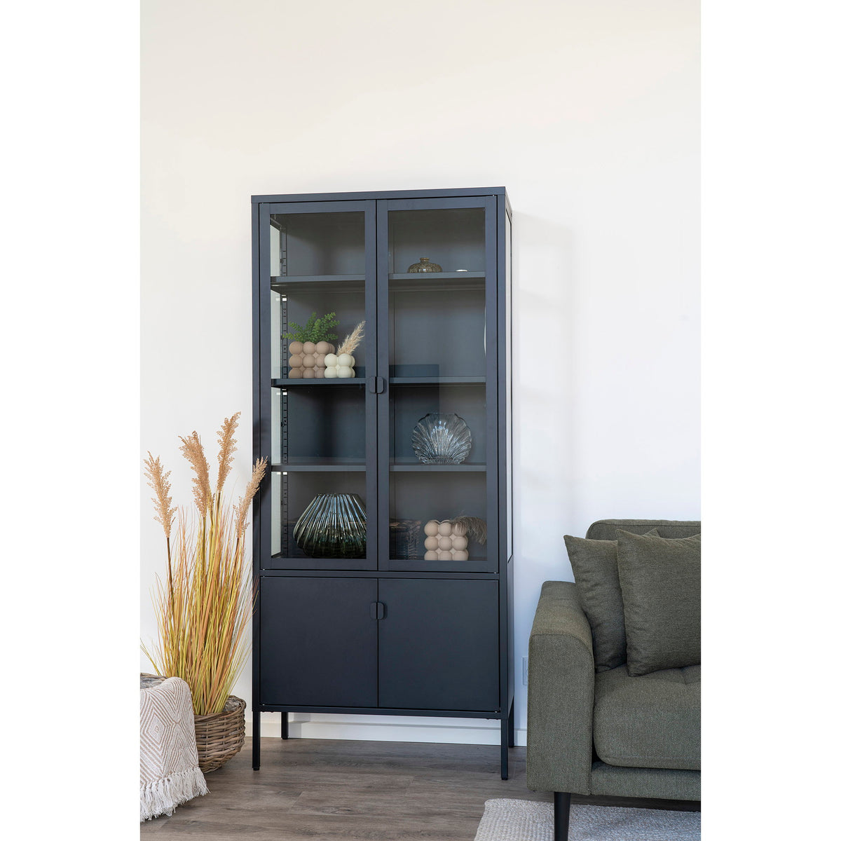 
Armadio vetrina di design «Leonies» in metallo, a 2 ante - Nero