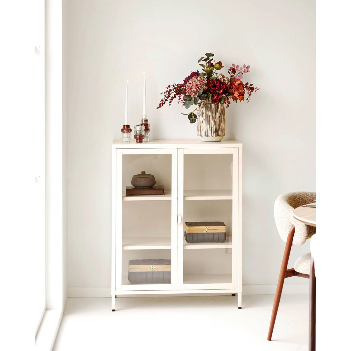 
Highboard di design «Leonies» in metallo, a 2 ante - Bianco sporco