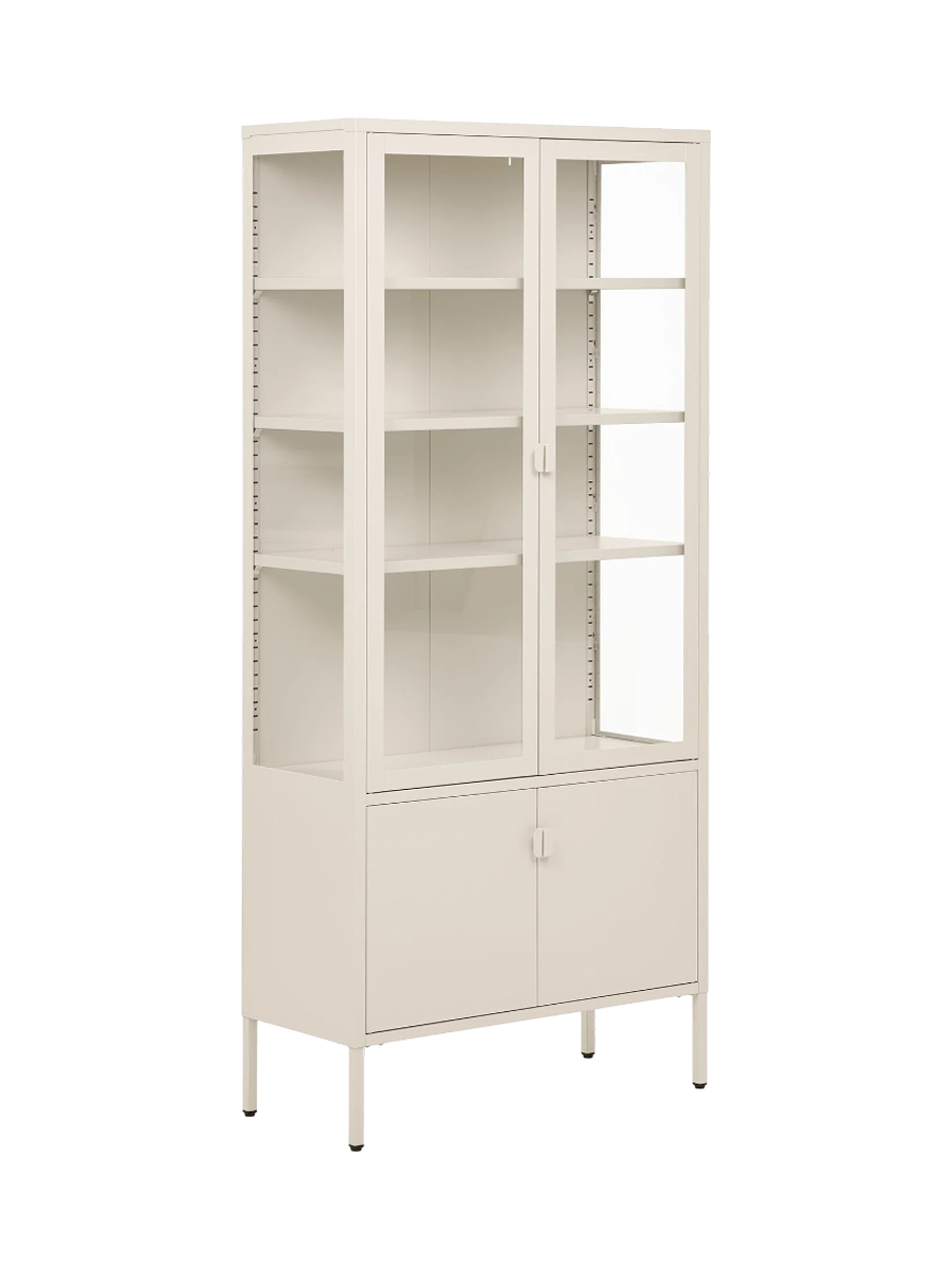 
Armadio vetrina di design «Leonies» in metallo, a 2 ante - Bianco sporco
