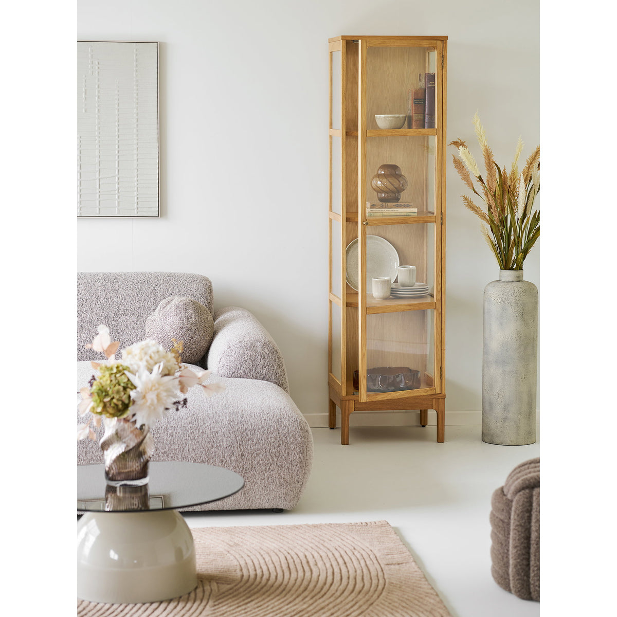 
Vitrine en bois design « Zamora » à 2 portes - Chêne naturel / 40 x 47 x 180 cm