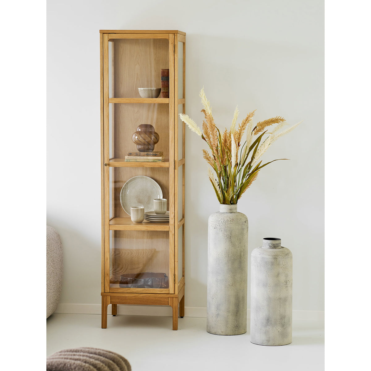 
Vitrine en bois design « Zamora » à 2 portes - Chêne naturel / 40 x 47 x 180 cm
