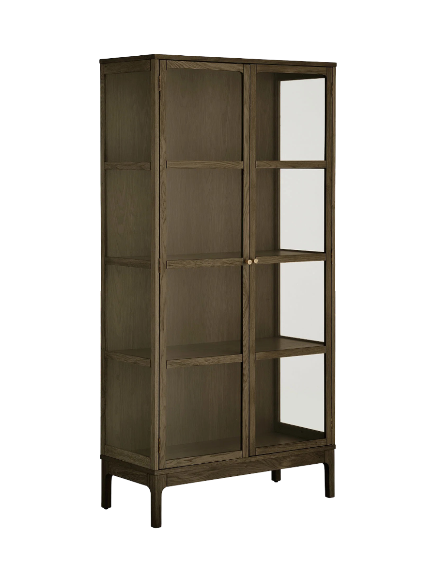 
Vitrine en bois design « Zamora » à 2 portes - Chêne brun foncé / 90 x 40 x 180 cm