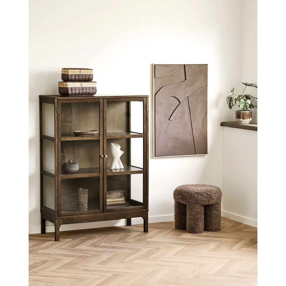 
Design Holz Highboard „Zamora“ 2-türig - Eiche Dunkelbraun