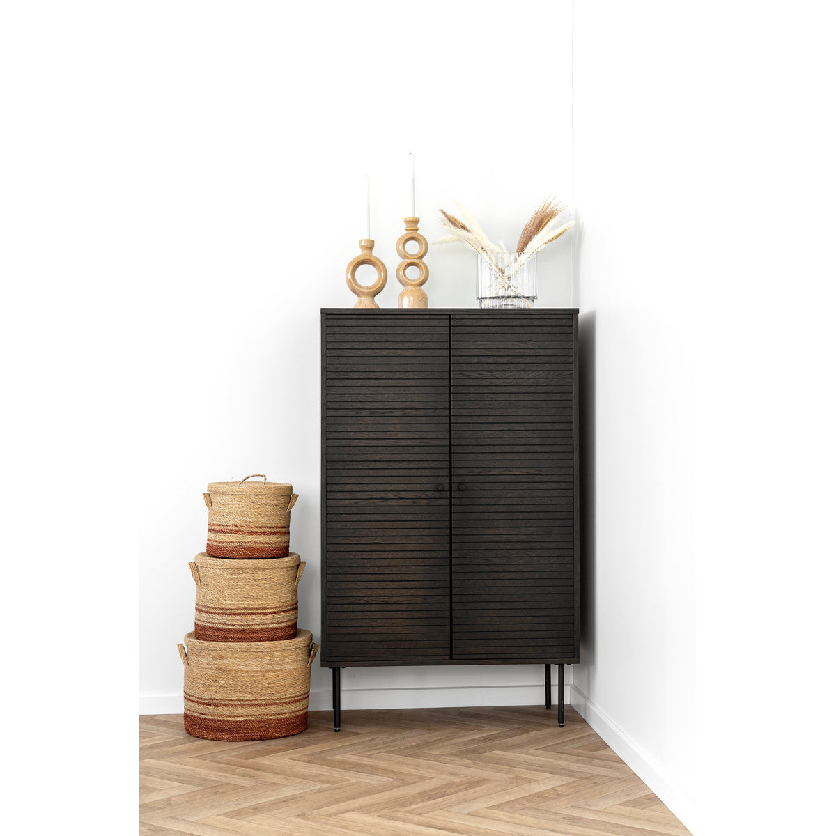 
Mobile alto di design «Nokia» a 2 ante - Rovere Marrone scuro