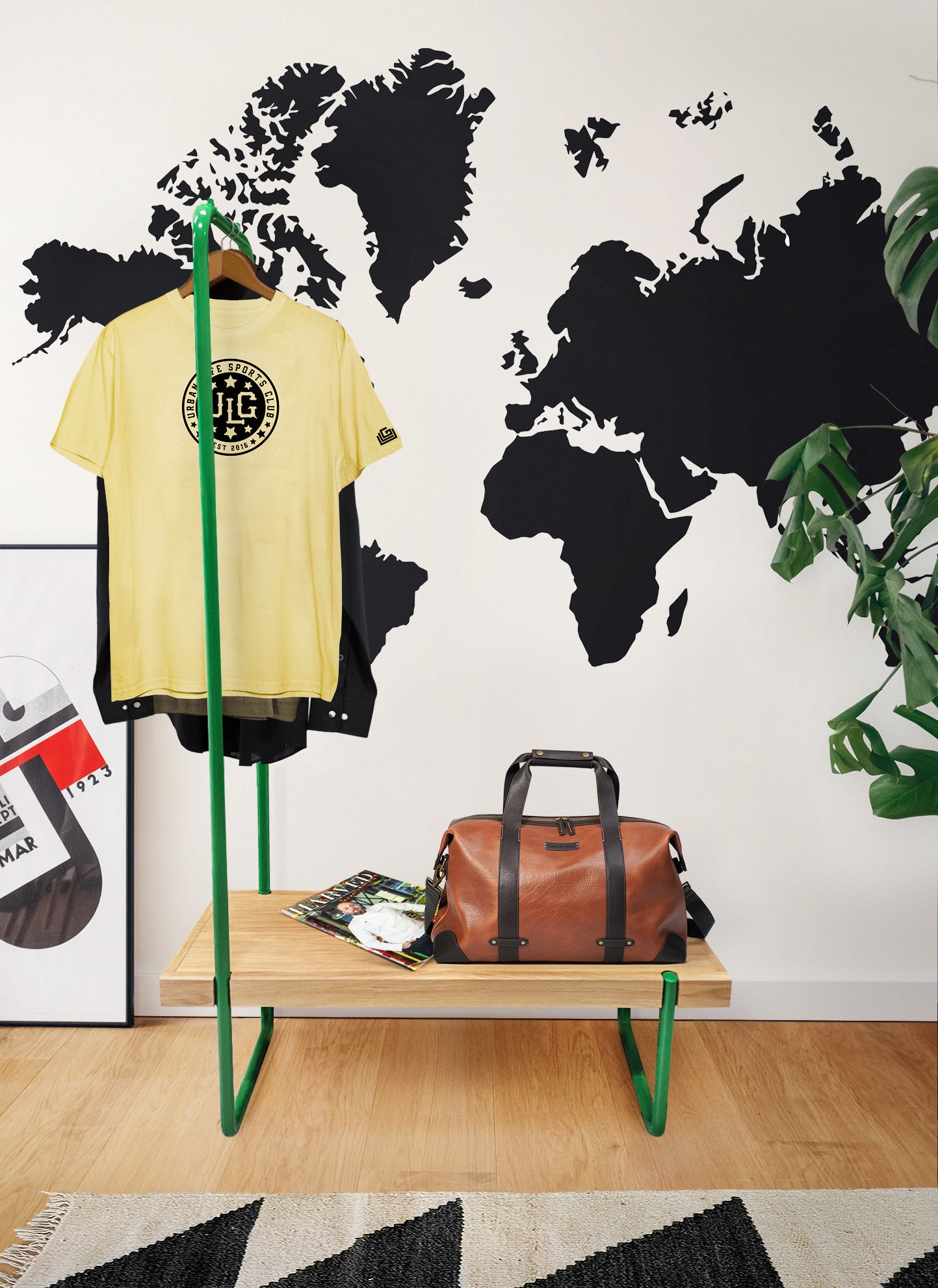 
Banc design "Ben" avec porte-manteau intégré - Vert / Chêne