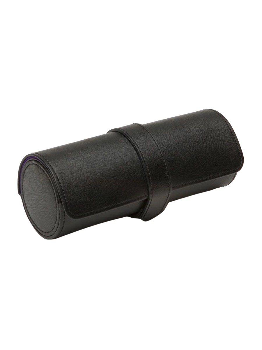 
Sophisticated Genuine Leather Watch Roll "Blake" with Additional Jewelry Capsule - Black / Purple