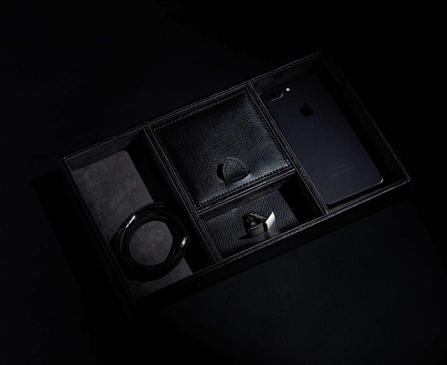 
Plateau de rangement en cuir véritable de luxe « Blake II » - Noir