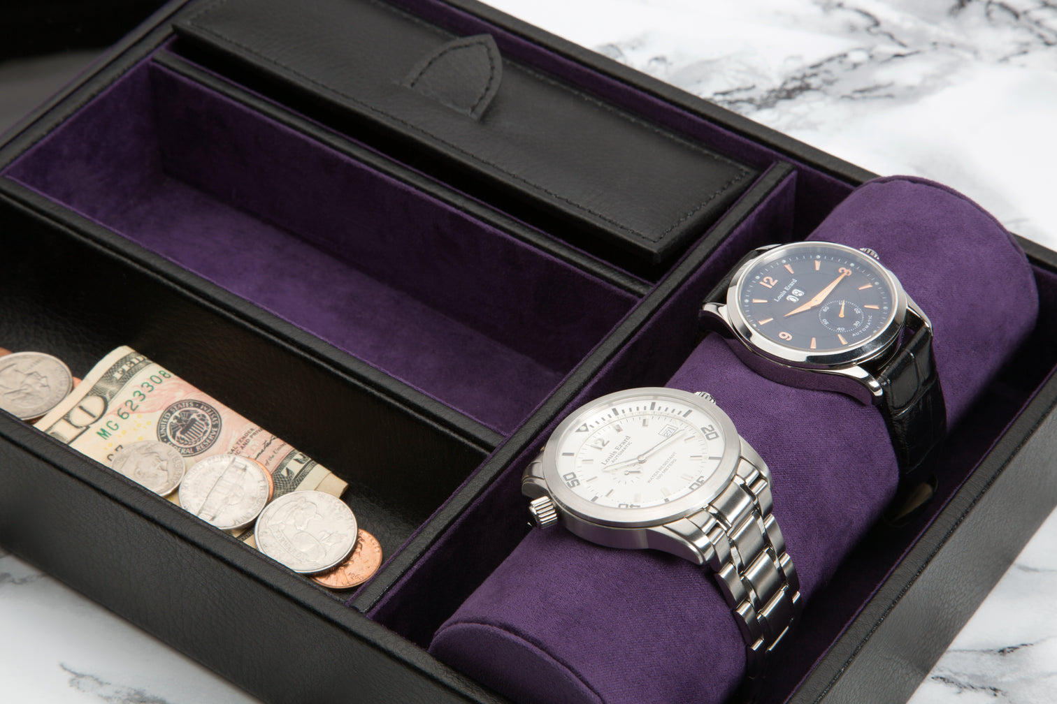 
Noble Genuine Leather Tray "Blake" - Black / Purple