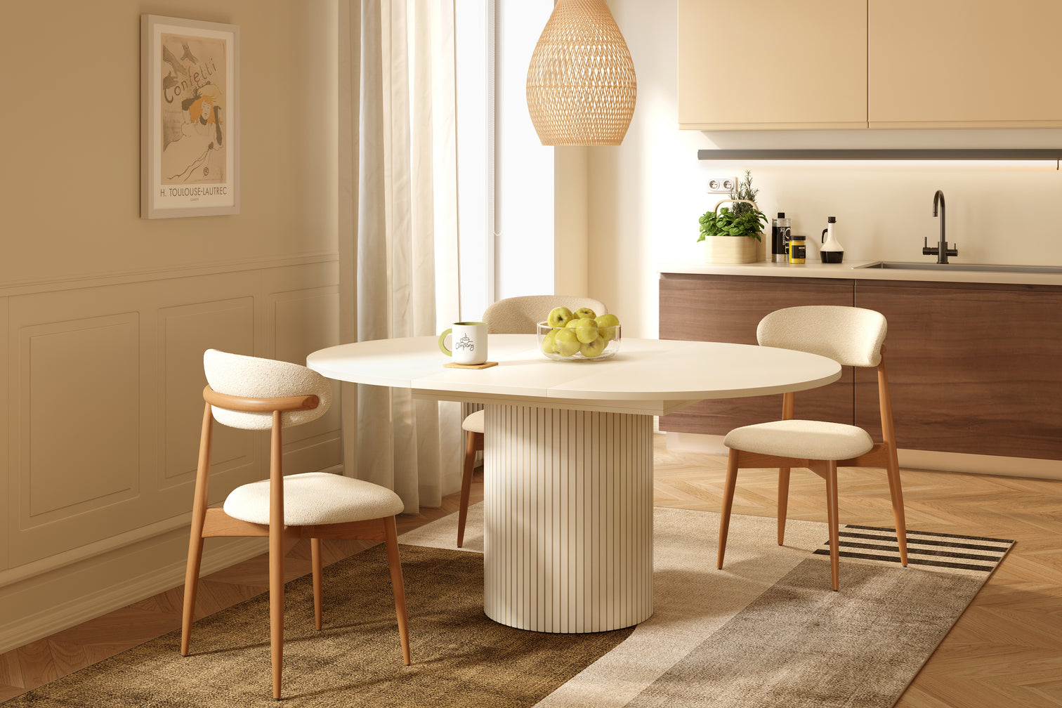 
High-quality, extendable dining table "Toscana" Ø 120-160 x 120 cm - Cashmere Beige