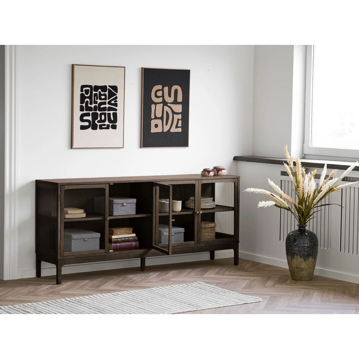 
Credenza in legno di design «Zamora», a 4 ante - Rovere Marrone scuro