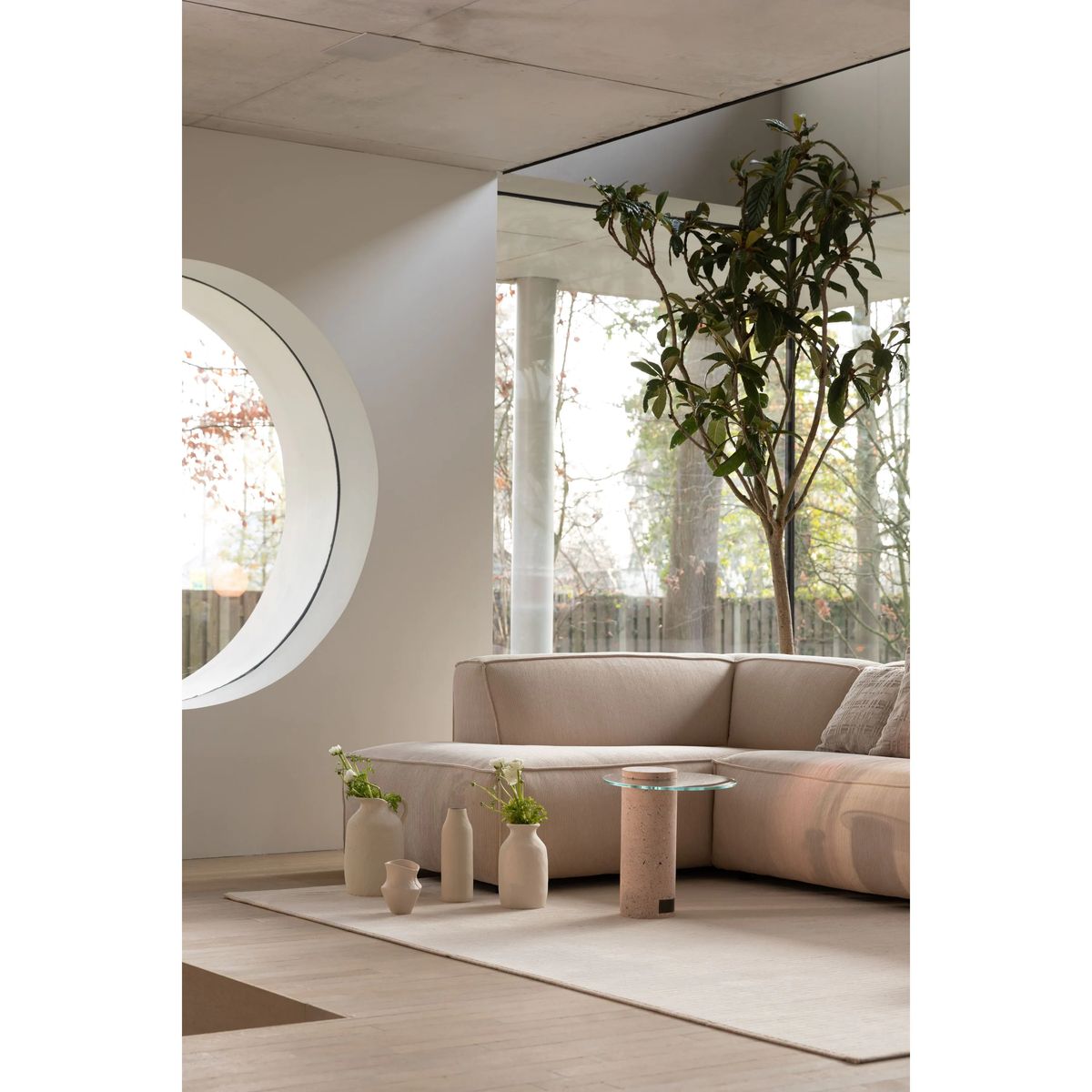 
Canapé d'angle design haut de gamme 5 places « Fat Freddy » - Naturel / Liens