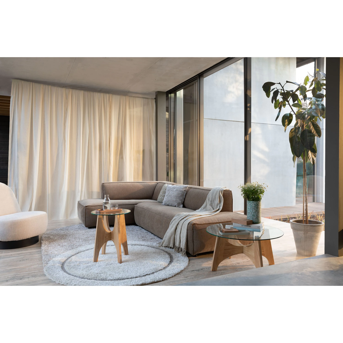 
Canapé d'angle design haut de gamme 5 places « Fat Freddy » - Caramel / Liens