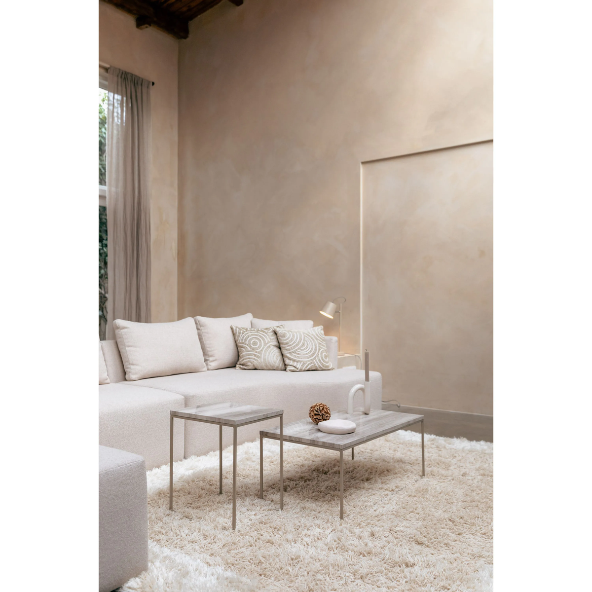 
Canapé d'angle design 5 places haut de gamme « Prosper » - Sable / Liens