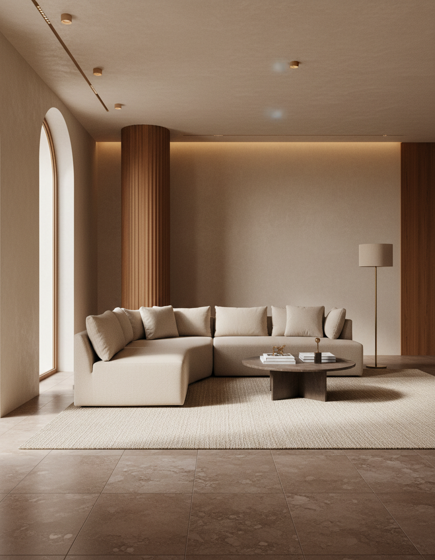 
Canapé d'angle design 5 places haut de gamme « Prosper » - Cappuccino / Liens