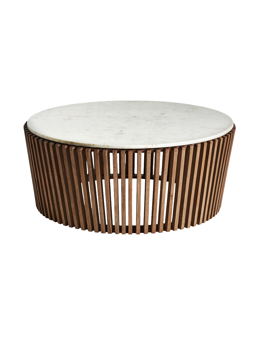 
Design Couchtisch „Goms“ mit weisser Marmorplatte