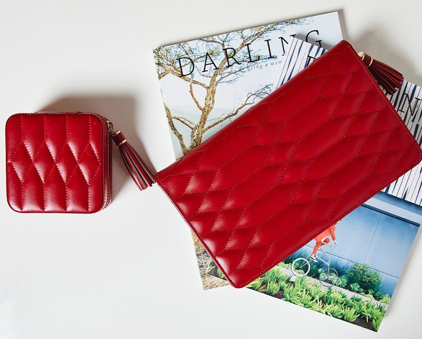 
Genuine Leather Jewelry Case "Caroline Portfolio" - Red / Large