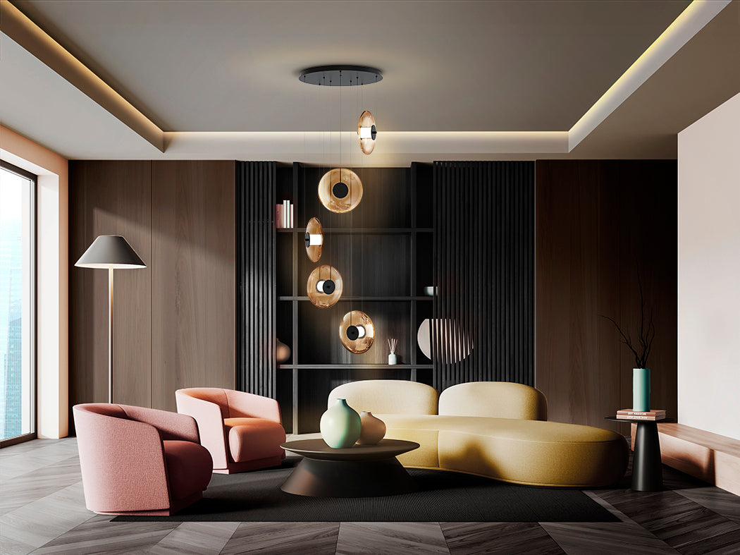 
LED designer pendant light “Diabolo”, 5-light