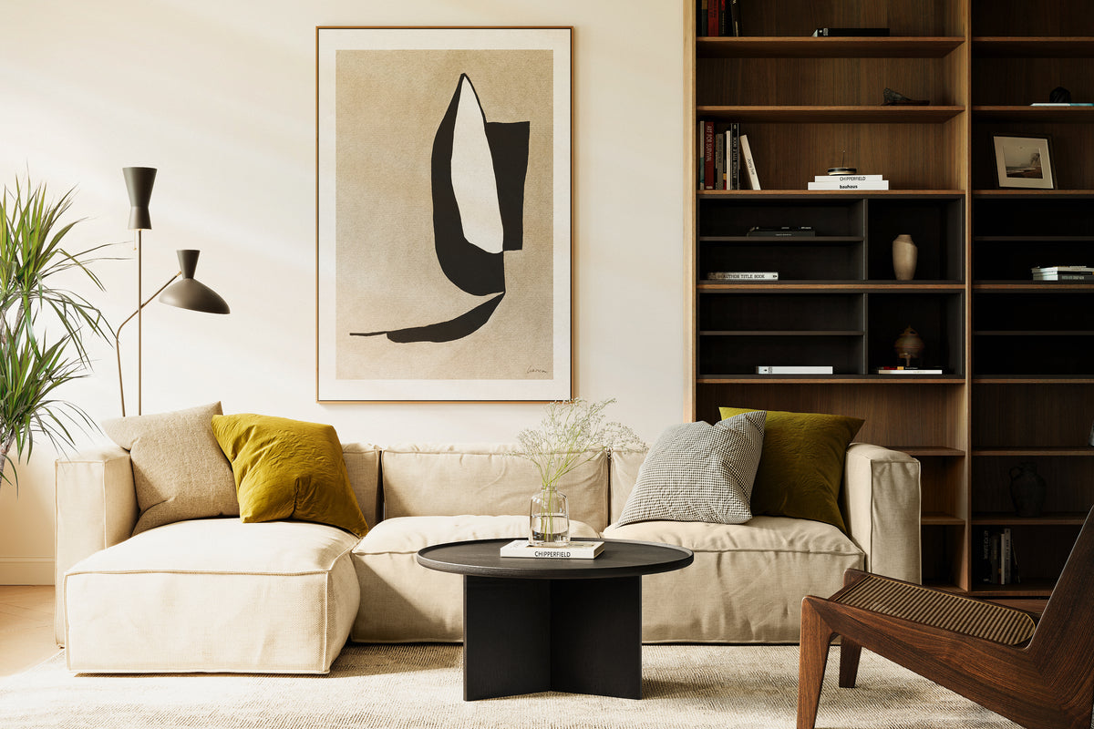 
Hochwertiger Couchtisch „Cala“ Ø 83 cm - Eiche Schwarz