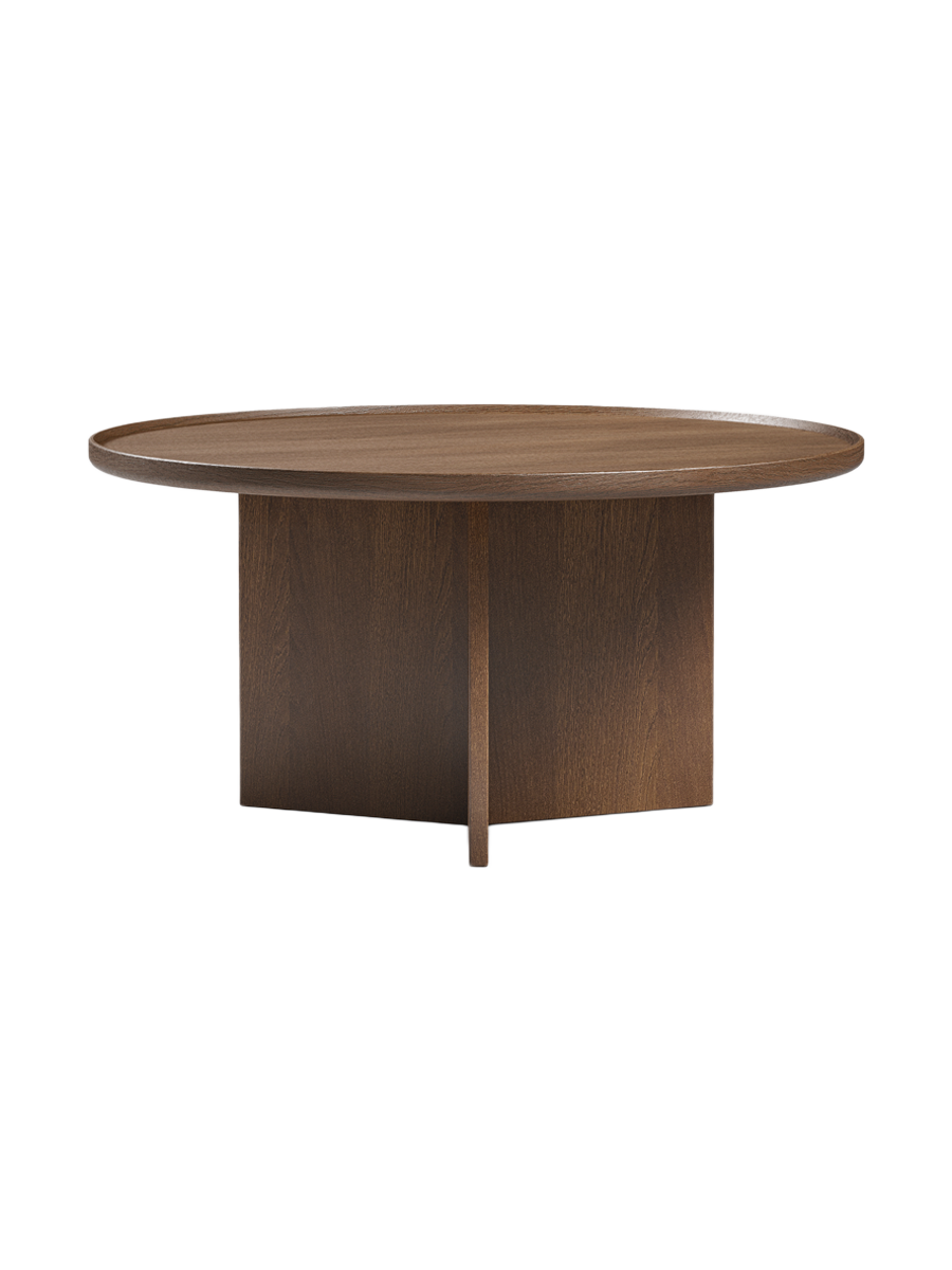 
Hochwertiger Couchtisch „Cala“ Ø 83 cm - Eiche Nussbaum