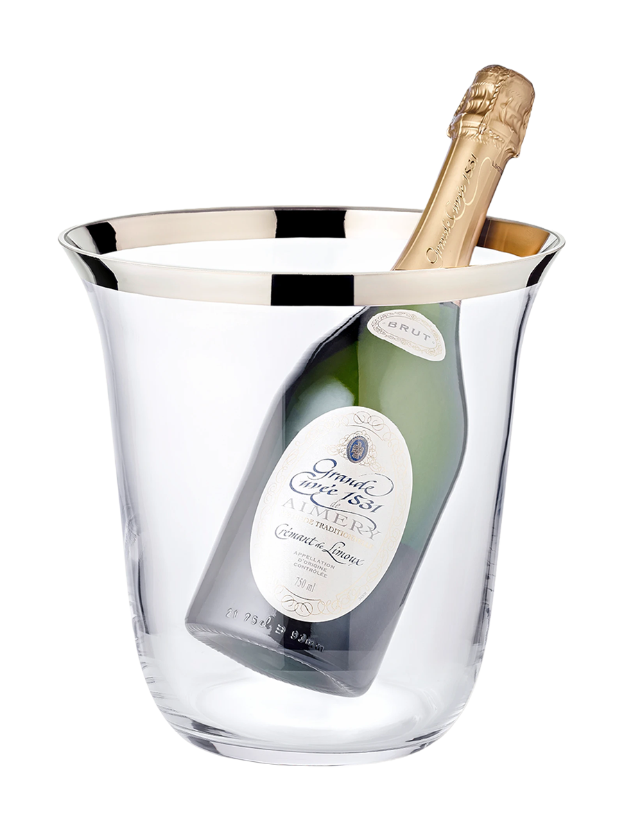 
Mouth-blown "Toby" champagne cooler, made of crystal glass with a platinum rim