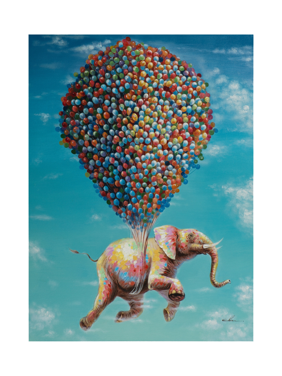 
Tableau peint à la main « Éléphant volant » 90 x 120 cm