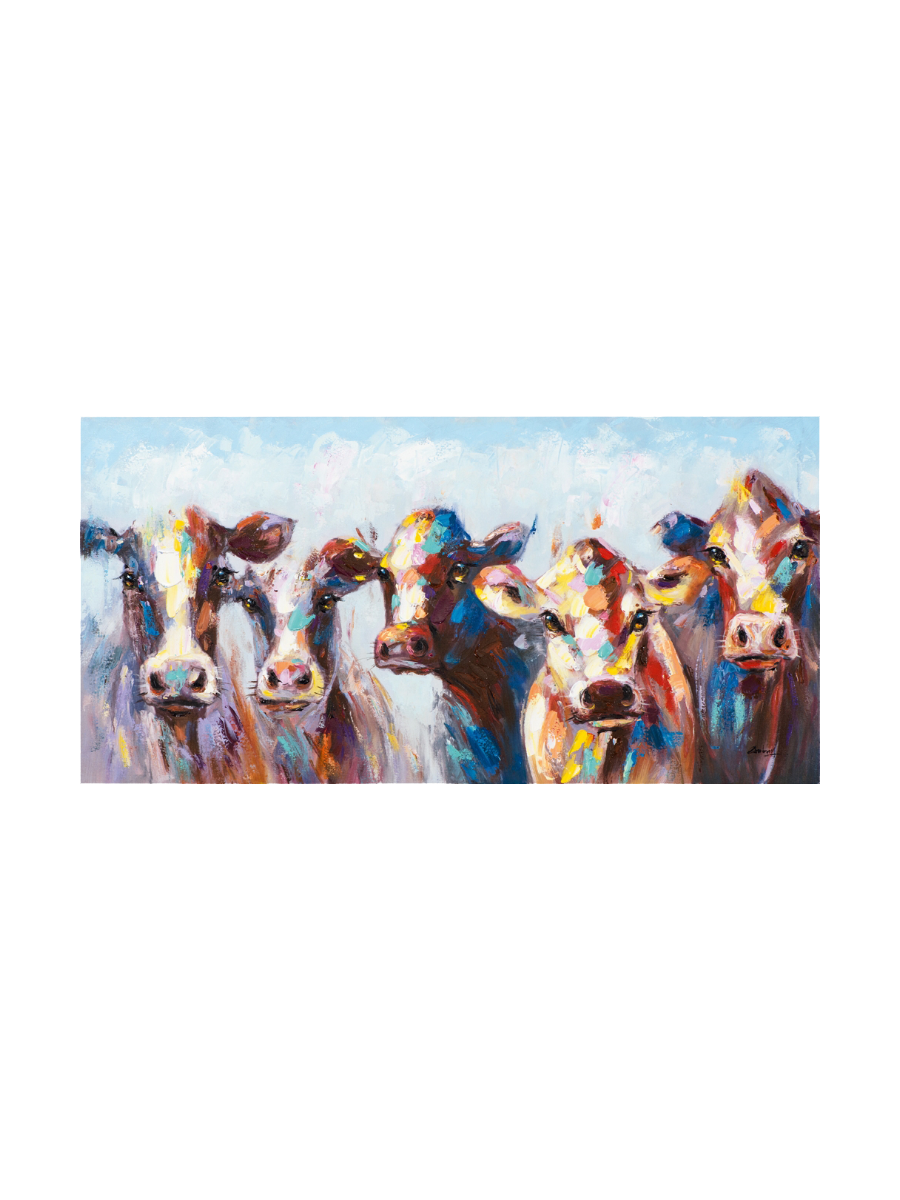 
Hand-painted picture "Astonished Cows" 70 x 140 cm