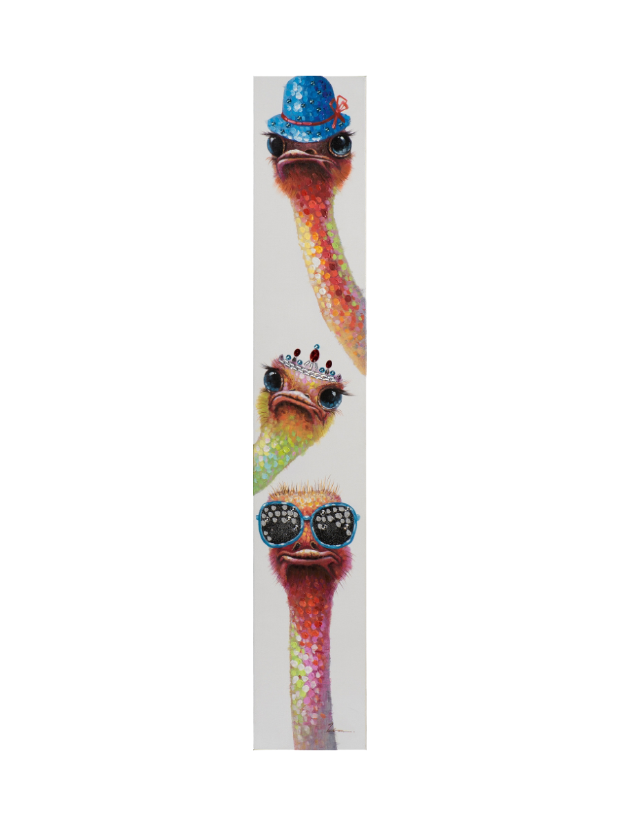 
Tableau peint à la main « Funky ostrich birds » 25 x 150 cm
