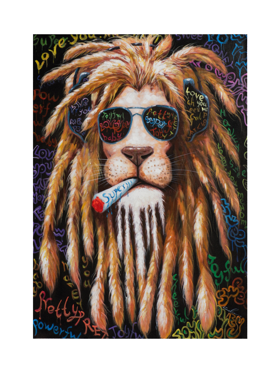 
Quadro dipinto a mano “Leone che fuma” 70 x 100 cm