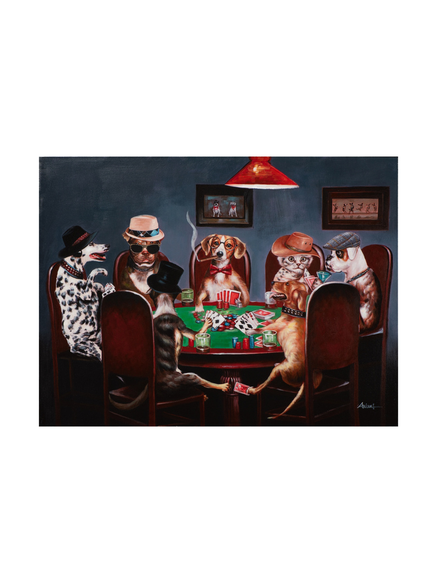 
Quadro dipinto a mano “Partita a skat con cani” 90 x 120 cm