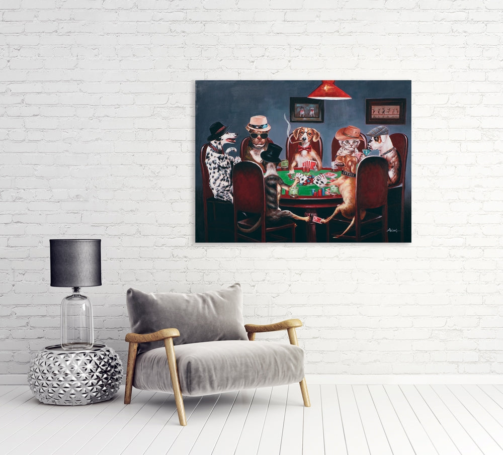 
Quadro dipinto a mano “Partita a skat con cani” 90 x 120 cm