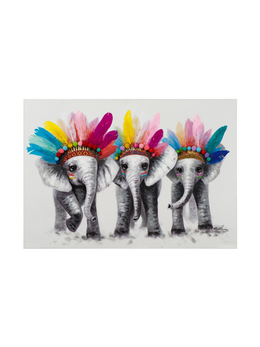 
Handbemalter 3D-Kunstdruck „Elephants with Feathers“ 70 x 100 cm