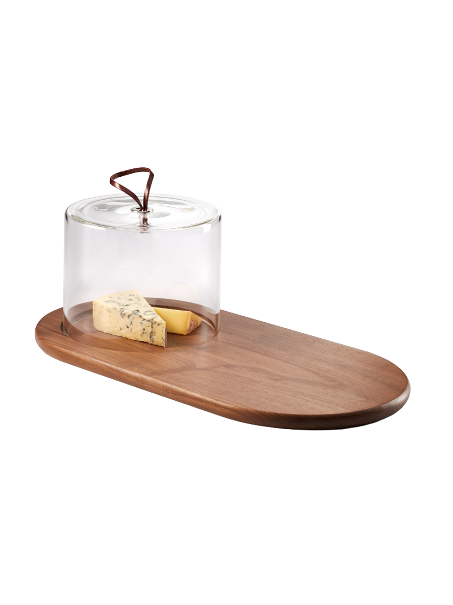 
Cheese plate design "Walnut" with glass dome, made of walnut wood