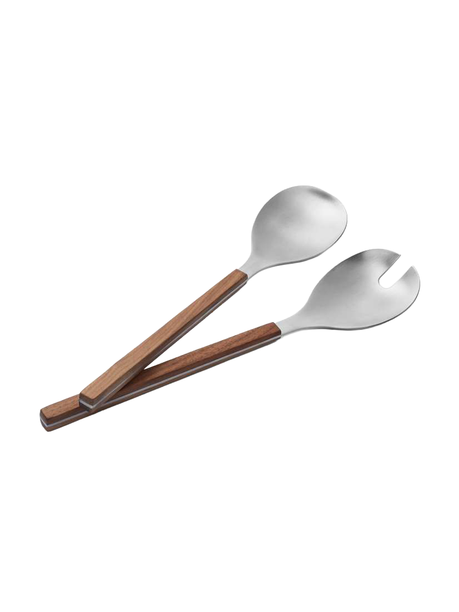 
Design Salatbesteck Set „Brick“ aus Edelstahl & Nussbaumholz
