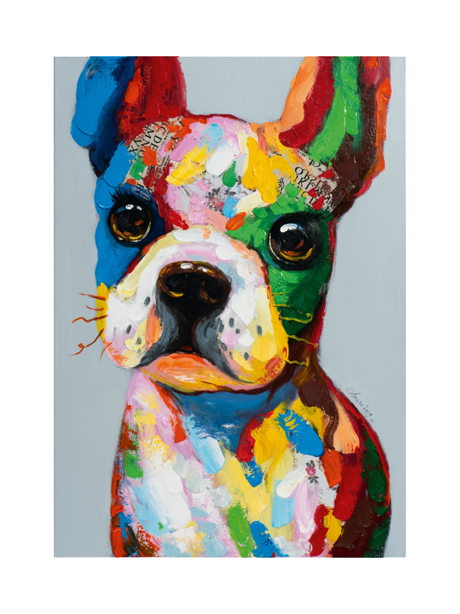 
Quadro dipinto a mano “Cane variopinto e divertente” 70 x 100 cm