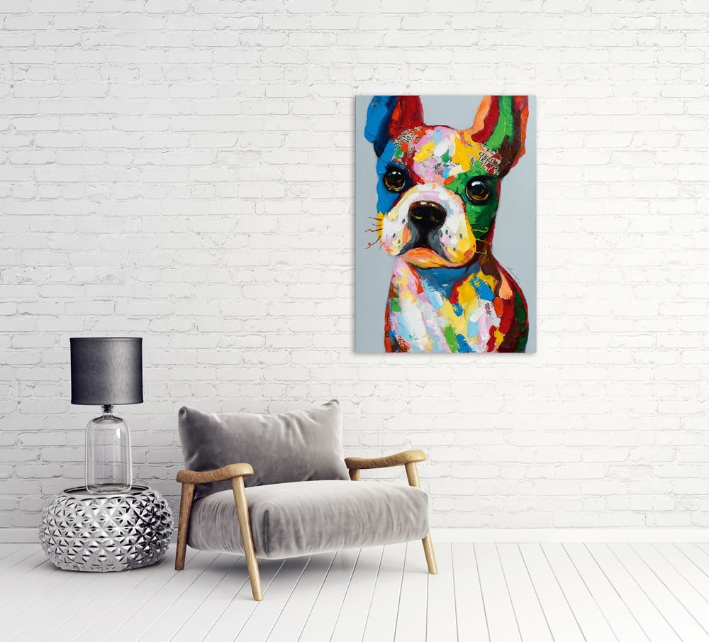 
Quadro dipinto a mano “Cane variopinto e divertente” 70 x 100 cm